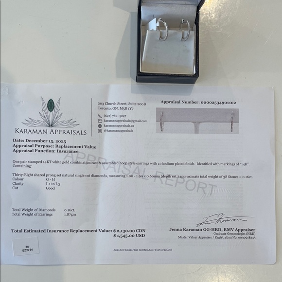 14k White Gold (1.87g) Natural Diamond (0.16ct) Huggie Earrings - Picture 4 of 7